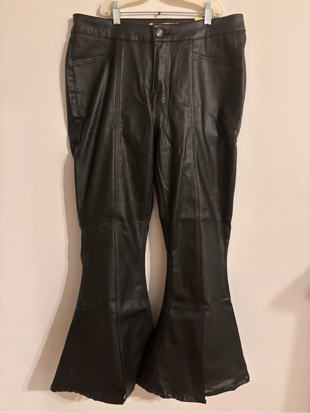 Rock & Roll Denim NWT Bargain Button Bell Faux Black leather pants